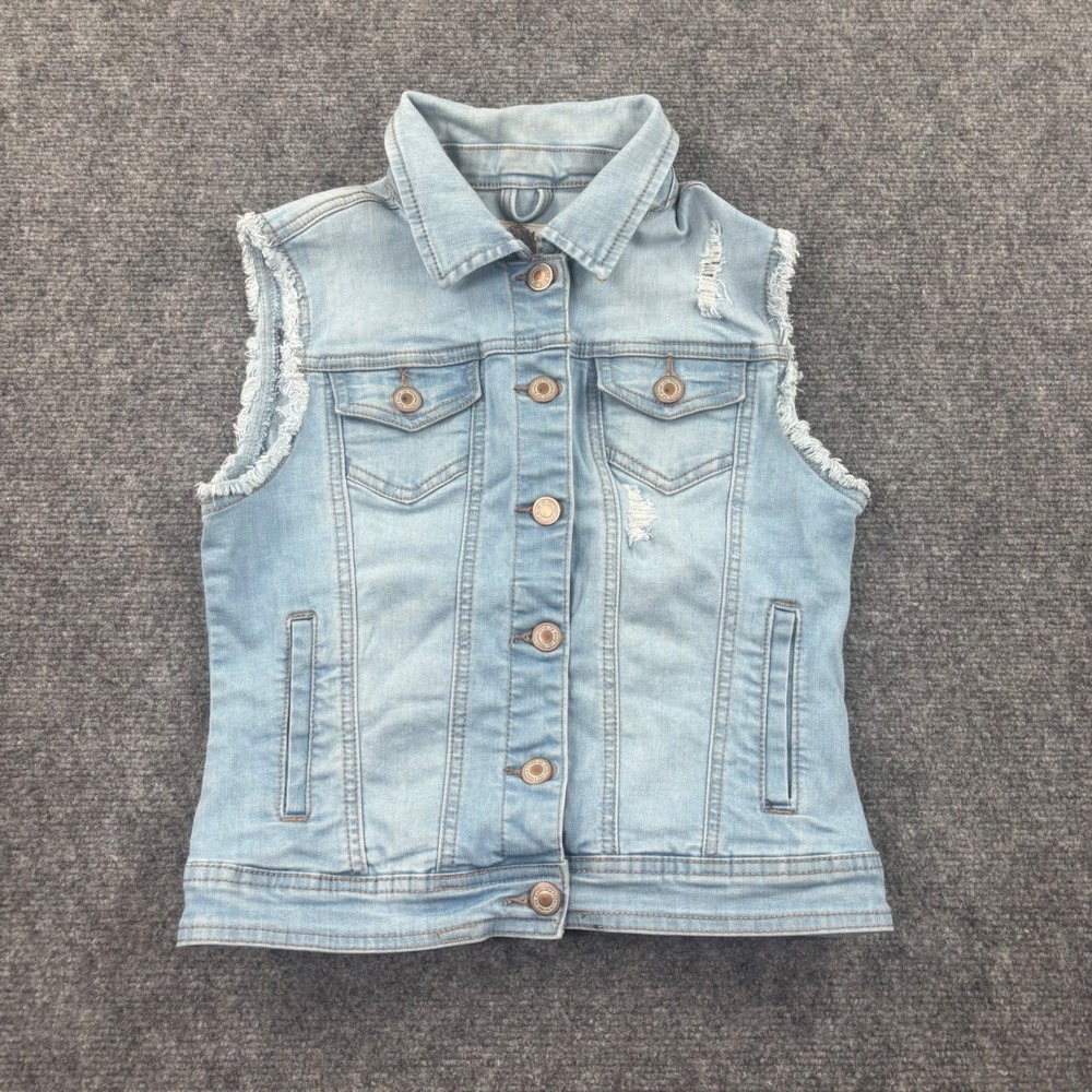 I&M Jeans Denim Vest Small‎ Light Blue Distressed Frayed Kids